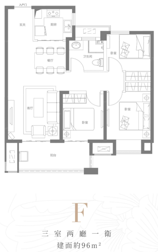 洛陽藍光鈺瀧府三室兩廳一衛(wèi)96平方戶型圖